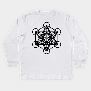 Metatron's Cube Sacred Geometry Black Kids Long Sleeve T-Shirt